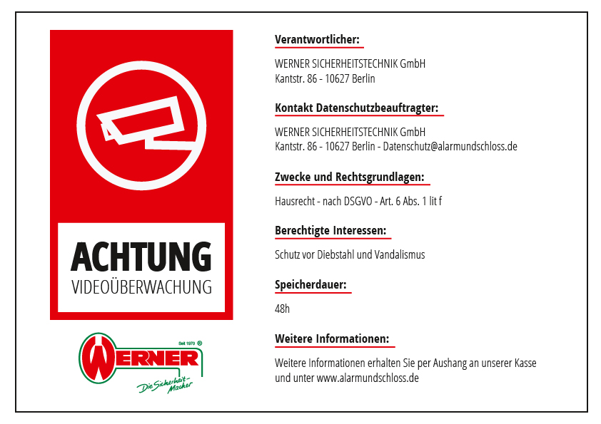 Datenschutz Infos zur Videoüberwachung im Ladengeschäft Werner Sicherheitstechnik Datenschutz Infos zur Videoüberwachung im Ladengeschäft Werner Sicherheitstechnik